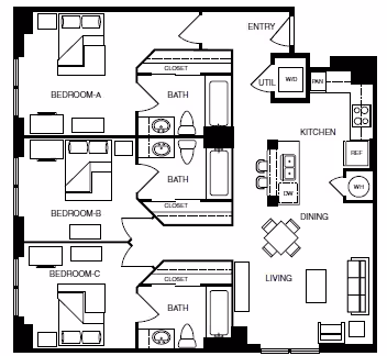 3 bedroom 3 bathroom-C1 Private floor plan